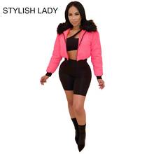STYLISH LADY Winter Jacket Coat with Faux Leather Collar 2019 Women Zipper Bubble Puffer Plus Size Overcoat Windbreaker Outwear 2024 - buy cheap