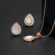 Newranos-Conjunto de joyería con conchas de perlas naturales, conjunto de collar y pendientes con colgante de gota de agua de Zirconia para mujer, conjuntos de joyería para mujer SQM001684 2024 - compra barato