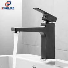 SOGANRE-grifo de lavabo Para baño, grifería de un solo mando, mezclador de agua fría y caliente, grúa, color negro 2024 - compra barato