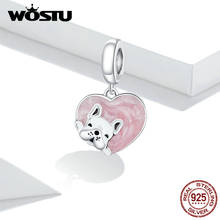 Pingente wotsu prata 925 real com cachorro, charme com amor para pulseira ou colar de prata fina fnc360 2024 - compre barato