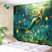 Tapeçaria de sereia psicodélico, para pendurar parede do mar, hippie, sala de estar, quarto, dormitório, parede boêmia, tecido de tapiz 2024 - compre barato