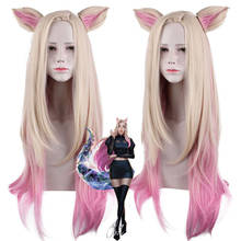 KDA Baddest Ahri Cosplay Wigs LOL KDA Cosplay Blonde Mixed Pink Wigs with Ears Heat Resistant Synthetic Hair Game 2024 - buy cheap