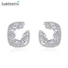 LUOTEEMI Big Stud Earrings for Women Cubic Zircon Crystal Wedding Engagement Fashion Jewelry Dating Christmas Gifts 2024 - buy cheap