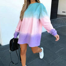 Oversized New Tie-Dye Women Long Top Shirt Mini Dress Loose Casual  Dresses Ladies O Neck Long Sleeve Jumper Streetwear Dress 2024 - buy cheap