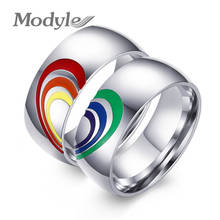 Modyle 2021 New Fashion Rainbow Silver Color Stainless Steel Wedding Bands Promise Rings Couples Engagement Ring For Men Women 2024 - купить недорого