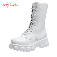 Aphixta-Botas de media caña con cordones y cremallera para Mujer, botines deportivos con tacón de plataforma, otoño e invierno, 2021 2024 - compra barato