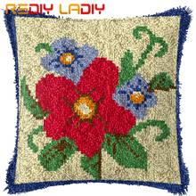 Latch Hook Cushion Red Blue Flowers Pillow Case Printed Color Canvas Acrylic Yarn Latched Hook Pillow Crochet Cushion Cover Kits 2024 - buy cheap