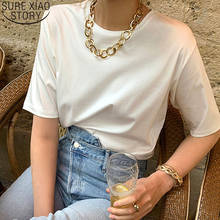 2022 Summer Cotton White Shirt Short Sleeve T-shirt Casual Loose Tops Korea O-neck Cotton Simple Basic Bottom Clothing 14159 2024 - buy cheap