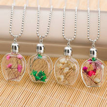 2022 Fashion Red White Green Dried Flower Necklace Transparent Glass Bottle Pendant Statement Necklaces For Women Boho Jewelry 2024 - buy cheap