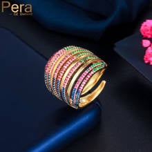 Pera Luxury Designer Rainbow Cubic Zirconia Yellow Gold Multiple Circles Resizable Wedding Rings for Bridal Party Jewelry R160 2024 - buy cheap