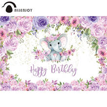 Allenjoy Happy Birthday Elephant Photo Wallpapers Child Newborn Baby Shower Party BackdropsShiny Gold Purple Flowers Photozone 2024 - buy cheap