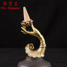 Brass Buddha Hand Holding Lotuse Base Sculpture Retro Office Desk Ornament Creative Copper Incense Burner Home Decoration Crafts 2024 - buy cheap