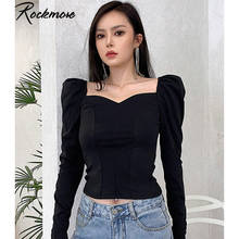 Rockmore Harajuku Elegant Womens T Shirt Deep V Sexy Streetwear Women Korean Long Sleeve Tight Chic Tee Shirts Tops Basic Tshirt 2024 - buy cheap