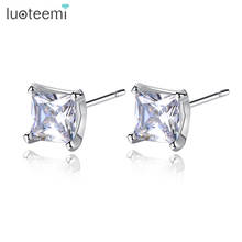 LUOTEEMI Square Cubic Zirconia Stud Earrings for Women Classic White Gold Color Child Cute Stud Earring Women Daily Wearing 2024 - buy cheap