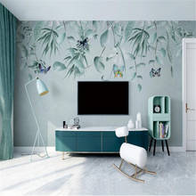 Mural de papel de parede pequeno, pintado à mão, plantas tropicais, flores, fundo, nórdico 2024 - compre barato