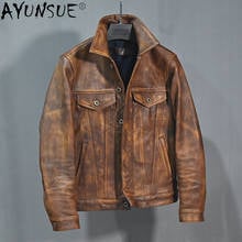 AYUN-Chaqueta de piel auténtica Vintage para Hombre, abrigo corto de piel de cabra, primavera y otoño, 2021 2024 - compra barato