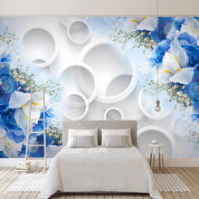 Personalizado foto mural papel de parede moderno 3d estereoscópico círculos flores azuis sala estar tv fundo decoração casa pintura 2024 - compre barato