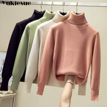 Осенне-зимний вязаный свитер с высоким воротом, женские толстые длинные свитера оверсайз, Женские однотонные кашемировые пуловеры, корейские Топы 2024 - купить недорого