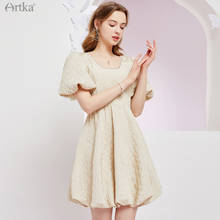 ARTKA 2021 Spring New Women Dress Elegant Lace Up Pearl Beading Square Collar Dress Vintage Puff Sleeve Princess Dress LA28011X 2024 - buy cheap