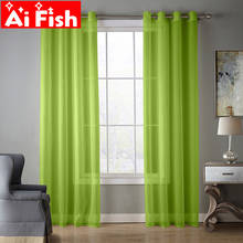 Cortina de ventana de estilo europeo y americano para sala de estar, cortina de puerta sólida, Panel de tul transparente, color verde, AP184 #30 2024 - compra barato