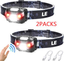 Linterna frontal recargable con Sensor de movimiento, linterna frontal con batería integrada, 2 paquetes, para acampada 2024 - compra barato