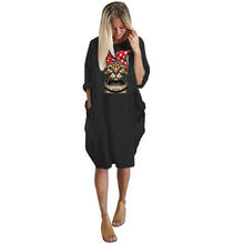 Jaycosin Трендовое женское модное летнее Повседневное платье размера плюс с принтом кота и карманом элегантное платье с длинным рукавом женское повседневное мини платье 212 2024 - купить недорого
