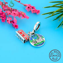 FC Jewelry-abalorio de plata 925 para mujer, accesorio compatible con pulsera Pandora Original, Hong Kong, esmalte rojo, Berloque de viaje, novedad de 2020 2024 - compra barato