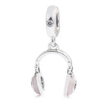 Authentic S925 Silver  Pendant Beads Fit Lady Bracelet Bangle Enamel Pink Headphones Dangle Charm DIY Jewelry 2024 - buy cheap