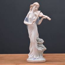 EUROPEAN CERAMICS VIOLIN LADY ART SCULPTURE RETRO PORCELAIN MUSIC FIGURE FIGURINE CHARACTER STATUE CRAFT HOME ORNAMENT R5268 2024 - buy cheap