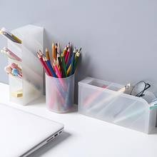 Multi-function 4 Grid Desktop Pen Holder Box Office School Storage Case Clear White Black Plastic Box Desk Pen Pencil Organizer 2024 - buy cheap