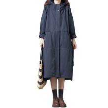 Literature Large Size Pure Color Hooded Trench Coat Female 2021 Spring Thin New Fashion Loose Windbreaker Women Dresses E518 2024 - buy cheap