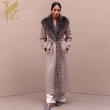2019 casaco de pele feminina real, gola de pele de raposa de 120cm, jaqueta de inverno longa, roupas coreanas, casacos de pele de lã & jaquetas 2024 - compre barato