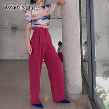 Twotwinstyle-calça feminina casual minimalista, cintura alta, solta, perna larga, moda primavera 2021, roupas femininas 2024 - compre barato