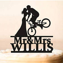 Topper de bolo de bicicleta de casamento personalizado, cobertura de bolo de casamento, silhuetas de noiva e noivo em bicicleta, cobertura de bolo de silhueta de bicicleta 2024 - compre barato