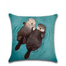 Decorative Pillowcase Throw Pillows Case Cute Animals Otter Cotton Linen Cushion Cover For Sofa Home Decor housse de coussin 2024 - buy cheap