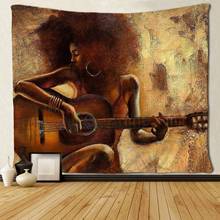 Африканские американские женщины играть на гитаре гобелены хиппи черная художественная настенная скатерть 2024 - купить недорого