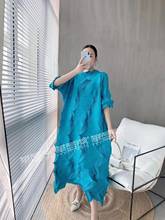 HOT SELLING  Miyake fashion fold Diamond pleats dress half sleeve solid color o-neck loose bud dress IN STOCK 2024 - buy cheap
