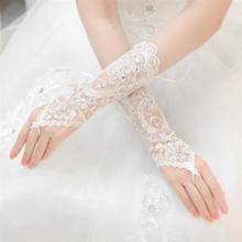 White Short Wedding Gloves Women Fingerless Bridal Gloves Elegant Rhinestone White Lace Gloves for Bridal Wedding Accessories 2024 - buy cheap