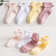 YWHUANSEN 1 to 5 Yrs Girls' Little Ripple Edge Turn Cuff Socks Animal Embroidery Kids Socks Cotton Seamless Socks Spring Summer 2024 - buy cheap