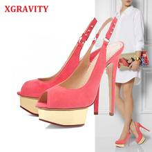 XGRAVITY Open Toe Footwear Heel Pumps Elegant Pop Stars Ladies Fashion Sandals Genuine Leather Branded Platform Party Shoes B118 2024 - buy cheap