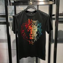 Summer Men's T-Shirt Comfortable Anti-Wrinkle Big Lion Oversized Short Sleeve Top Rhinestone Fashion 2024 - compre barato