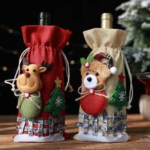 Christmas Red Wine Bottle Covers Merry Christmas Santa Clause Linen Champagne Bottle Covers Christmas Party Home Decor Gift #3F 2024 - buy cheap
