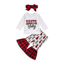 0-3Y Toddler Baby Girl Christmas Clothes Sets Cute Letter Print White Tops+Xmas Tree Flare Pants+Headband 3Pcs Party Outfits 2024 - buy cheap