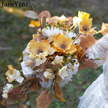 Janevini queda do vintage murchas amarelo casamento flores bouquets de noiva fleurs soie fleur artificielle mariage outono noiva flor 2024 - compre barato