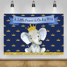 Menino elefante pano de fundo coroa dourada azul real recém-nascido pano de fundo pequeno príncipe chá de fraldas festa de aniversário decoração banner 2024 - compre barato