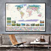 Mapa del mundo con banderas nacionales, carteles e impresiones de mapa de vagetación, imágenes artísticas de pared para decoración de Cultura y Educación, 59x42cm 2024 - compra barato