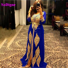 SoDigne-Vestidos de Noche azules de caftán karakou, vestidos de fiesta de manga larga, vestido de noche musulmán de encaje dorado satinado, 2020 2024 - compra barato