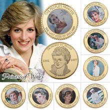 WR 10pcs Diana Princess of Wales Gold Plated Coins Collectibles with Coin Holder Challenge Coin Souvenir Gift Set Dropshipping 2024 - buy cheap