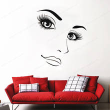 Beauty Girl Portrait Wall Art Decals Woman Long Lashes Vinyl Wall Stickers Beauty Salon Makeup Art mural HJ105 2024 - buy cheap