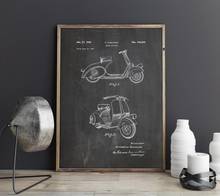 Патент на мотоцикл-скутер Vespa, 1949, настенное искусство, плакат, декор комнаты, принт, чертеж, настенные украшения 2024 - купить недорого